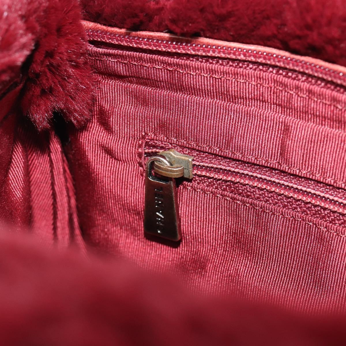CHANEL Chain Shoulder Bag Fur Red CC Auth BA13649V