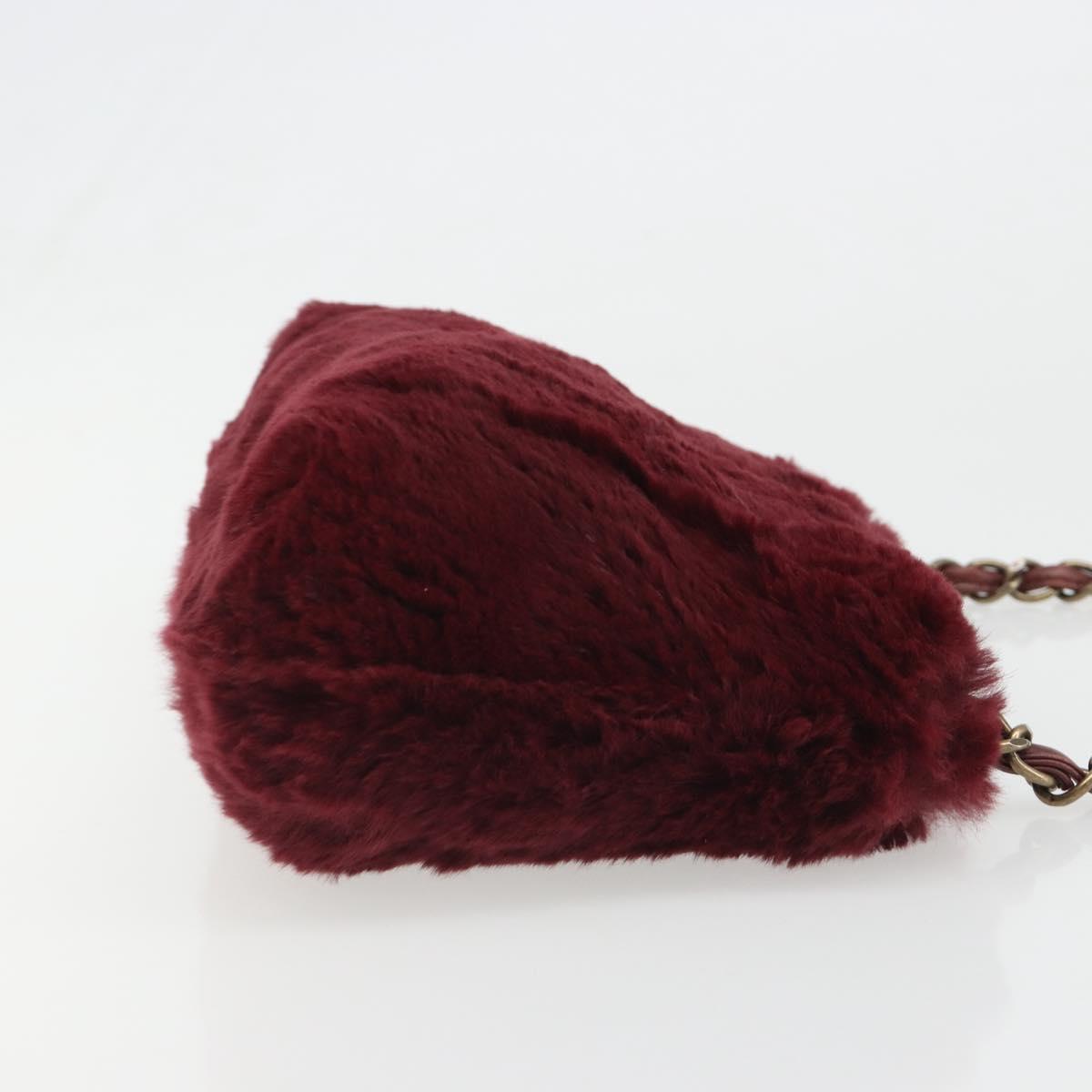 CHANEL Chain Shoulder Bag Fur Red CC Auth BA13649V