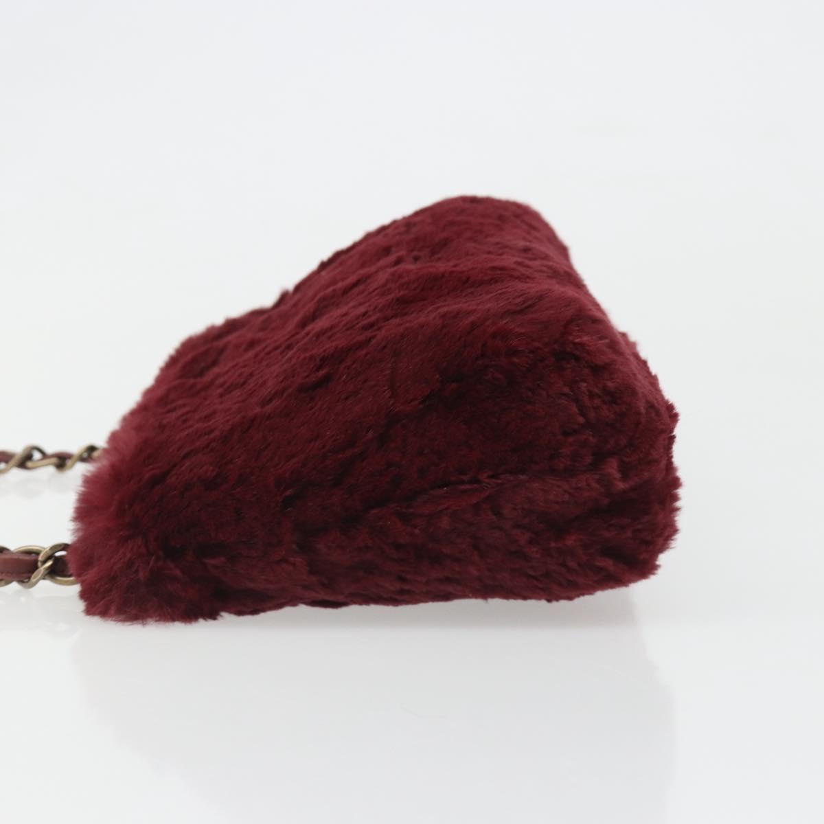 CHANEL Chain Shoulder Bag Fur Red CC Auth BA13649V