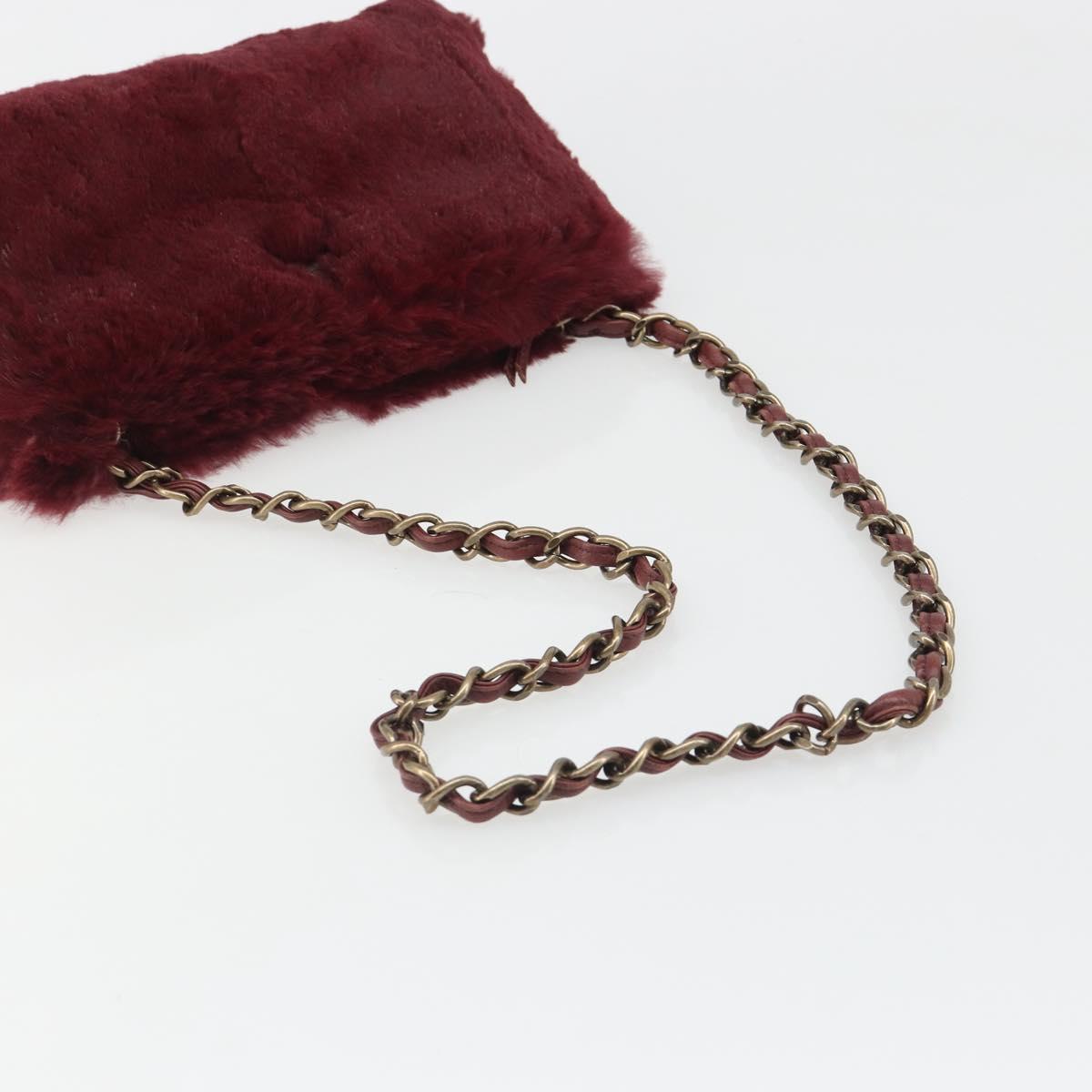 CHANEL Chain Shoulder Bag Fur Red CC Auth BA13649V