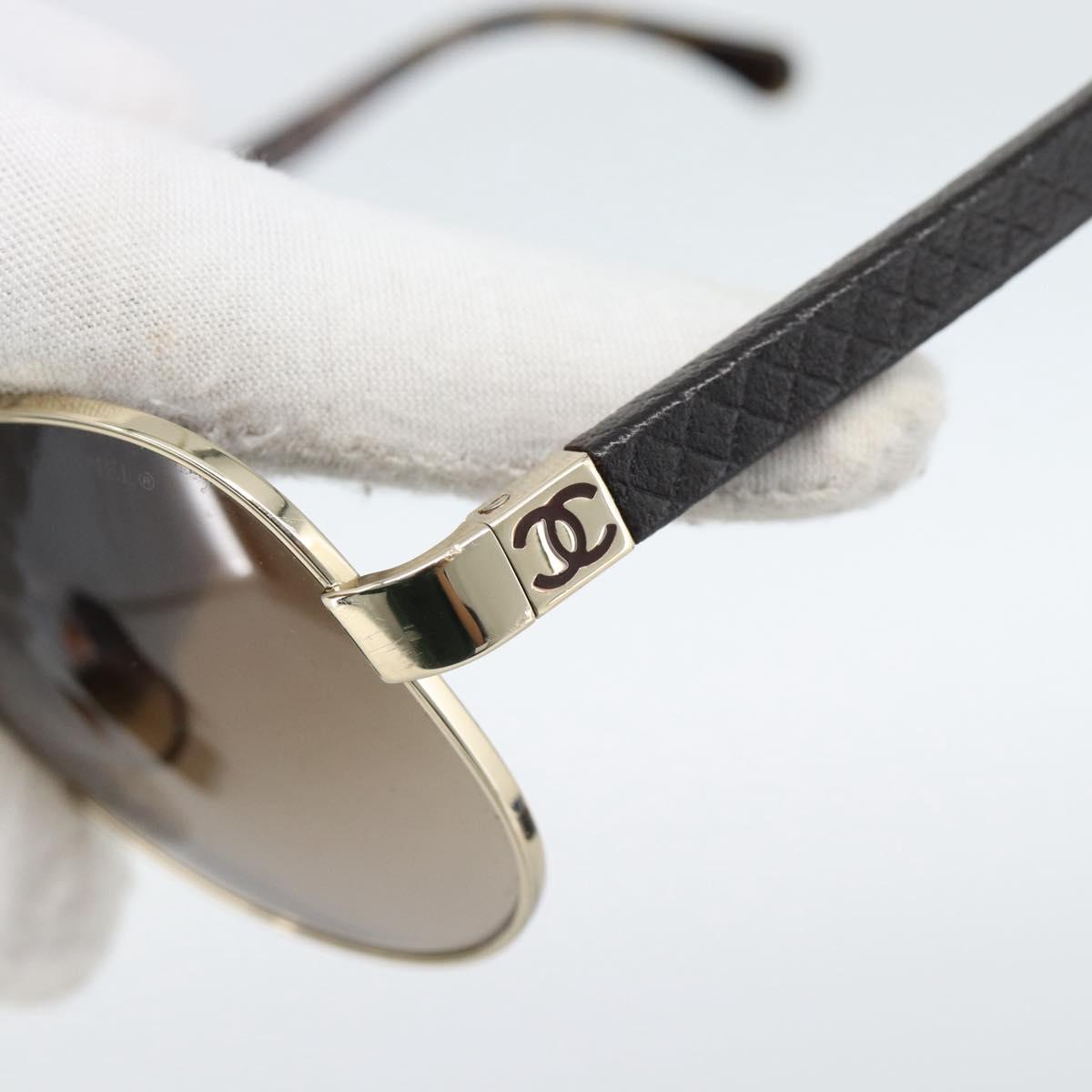CHANEL Tortoise Pattern Sunglasses Metal Black Gold CC Auth BA13652