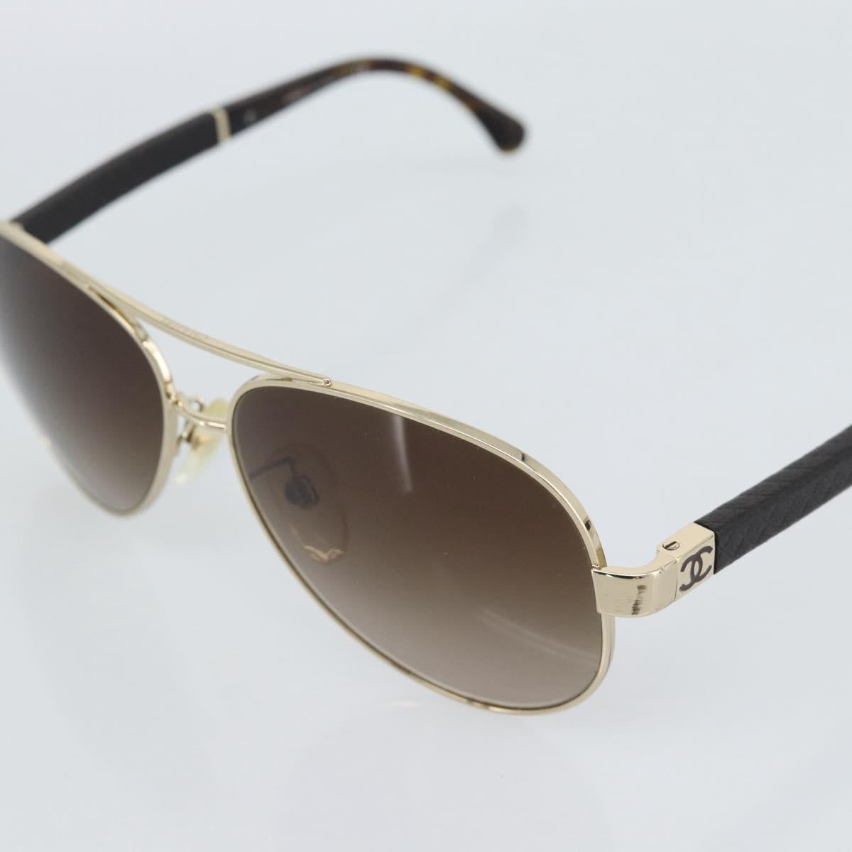 CHANEL Tortoise Pattern Sunglasses Metal Black Gold CC Auth BA13652
