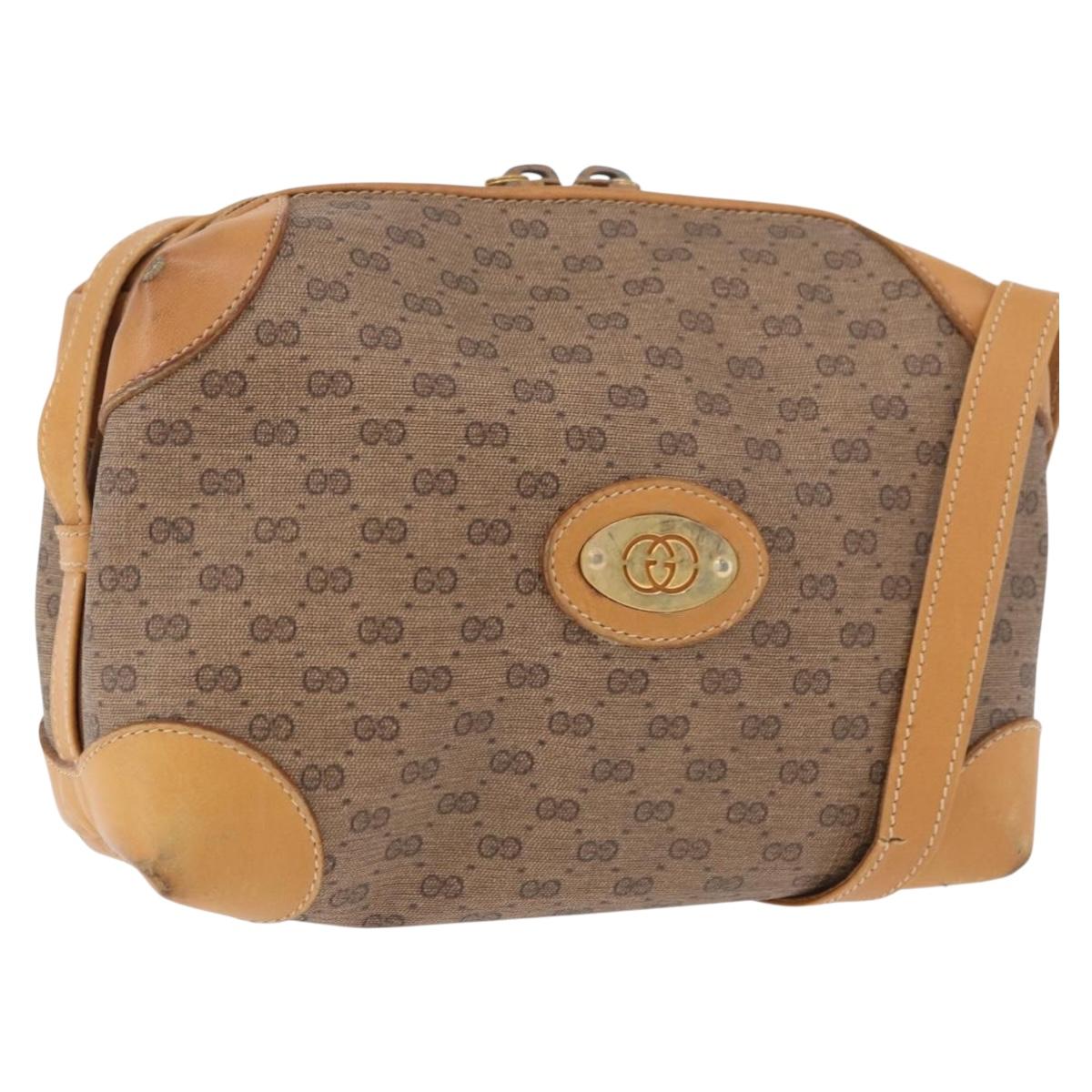 GUCCI Micro GG Supreme Shoulder Bag PVC Beige Gold Auth BA13656