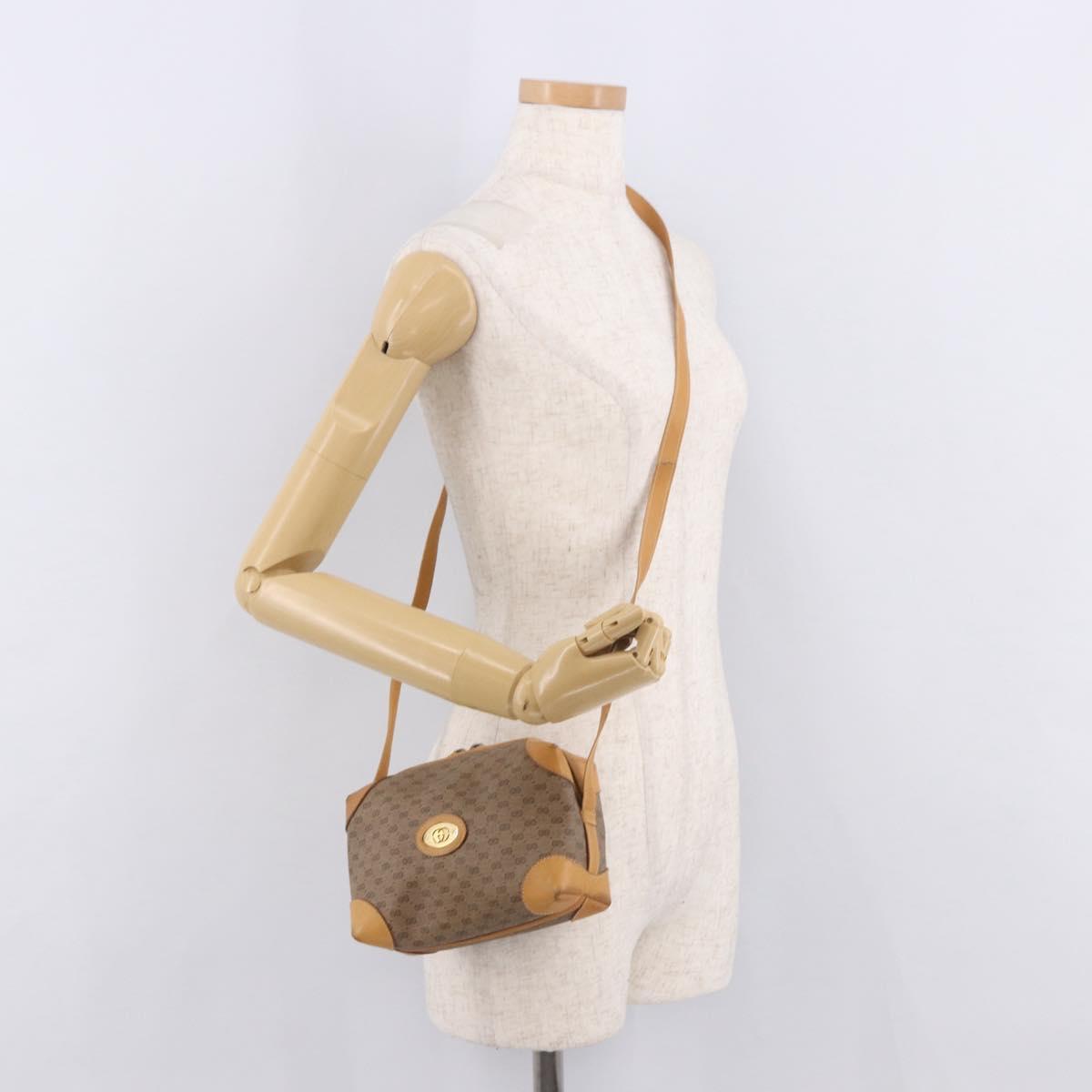 GUCCI Micro GG Supreme Shoulder Bag PVC Beige Gold Auth BA13656