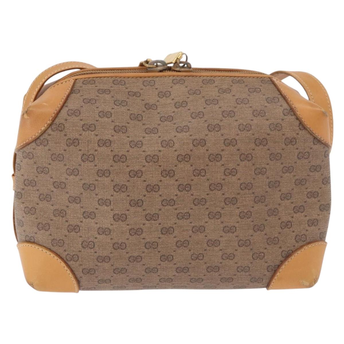 GUCCI Micro GG Supreme Shoulder Bag PVC Beige Gold Auth BA13656