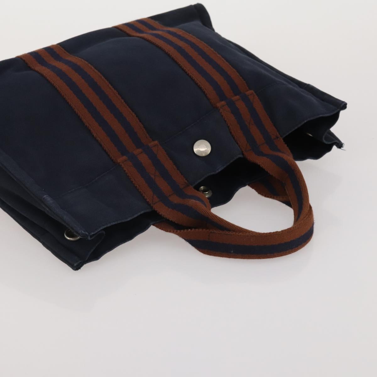 HERMES Fourre Tout Hand Bag Cotton 4 Set Navy Orange gray Auth BA13658