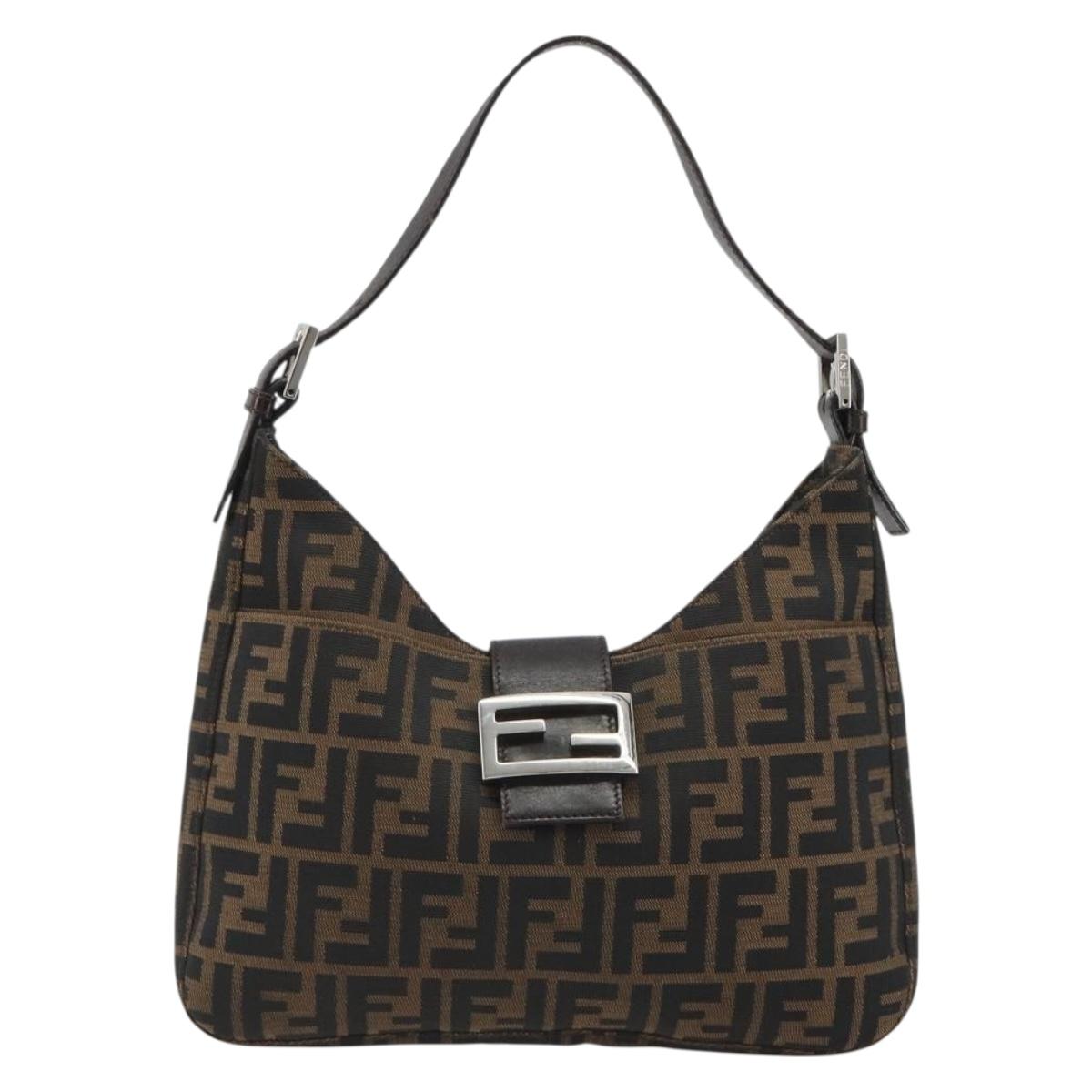 FENDI Zucca Canvas Mamma Baguette Shoulder Bag Brown Black Auth BA13674V
