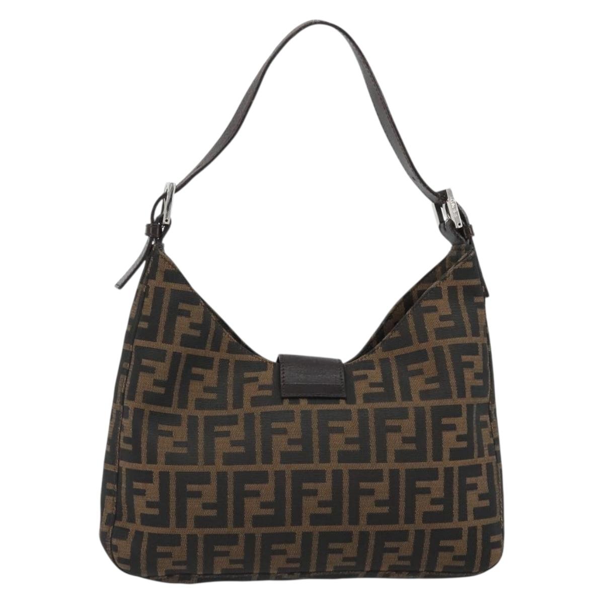 FENDI Zucca Canvas Mamma Baguette Shoulder Bag Brown Black Auth BA13674V
