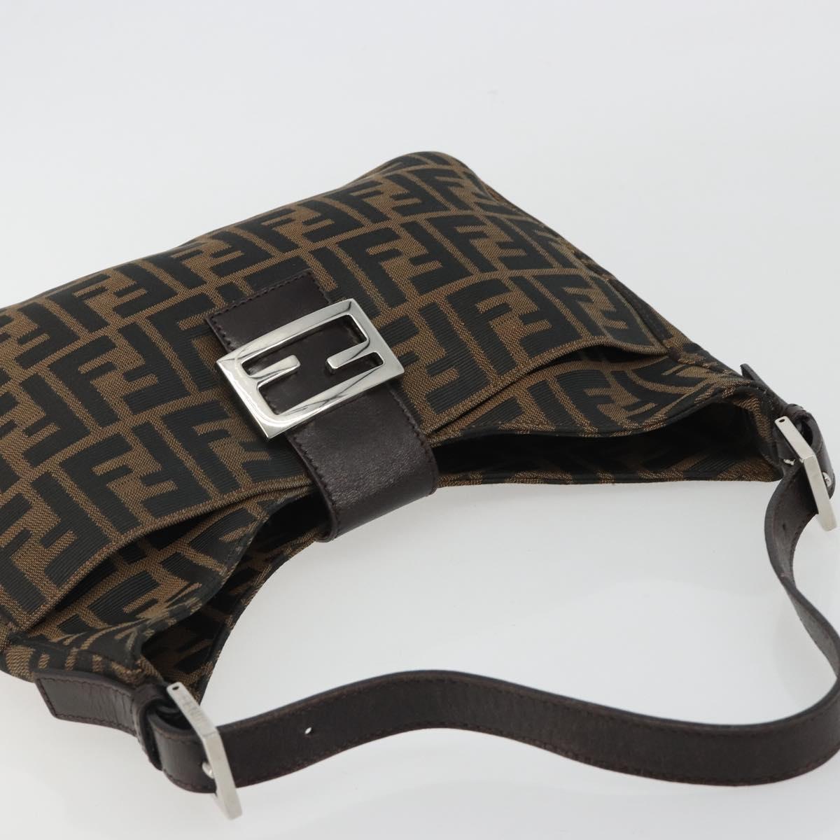 FENDI Zucca Canvas Mamma Baguette Shoulder Bag Brown Black Auth BA13674V