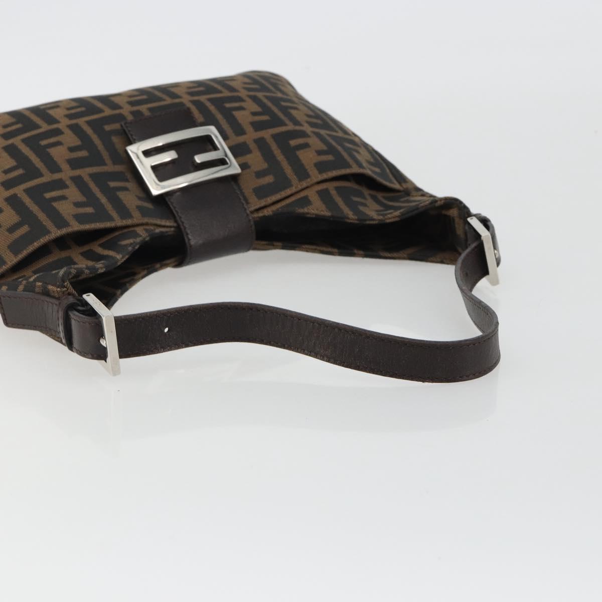 FENDI Zucca Canvas Mamma Baguette Shoulder Bag Brown Black Auth BA13674V