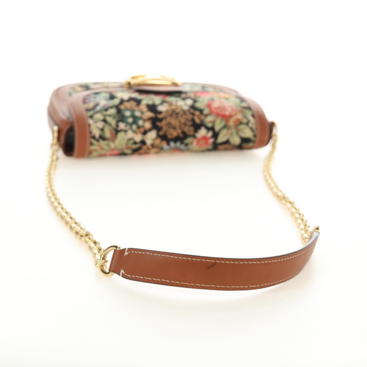 CELINE Triomphe Maillon Chain Shoulder Bag Leather Brown Gold Auth BA13676SAM