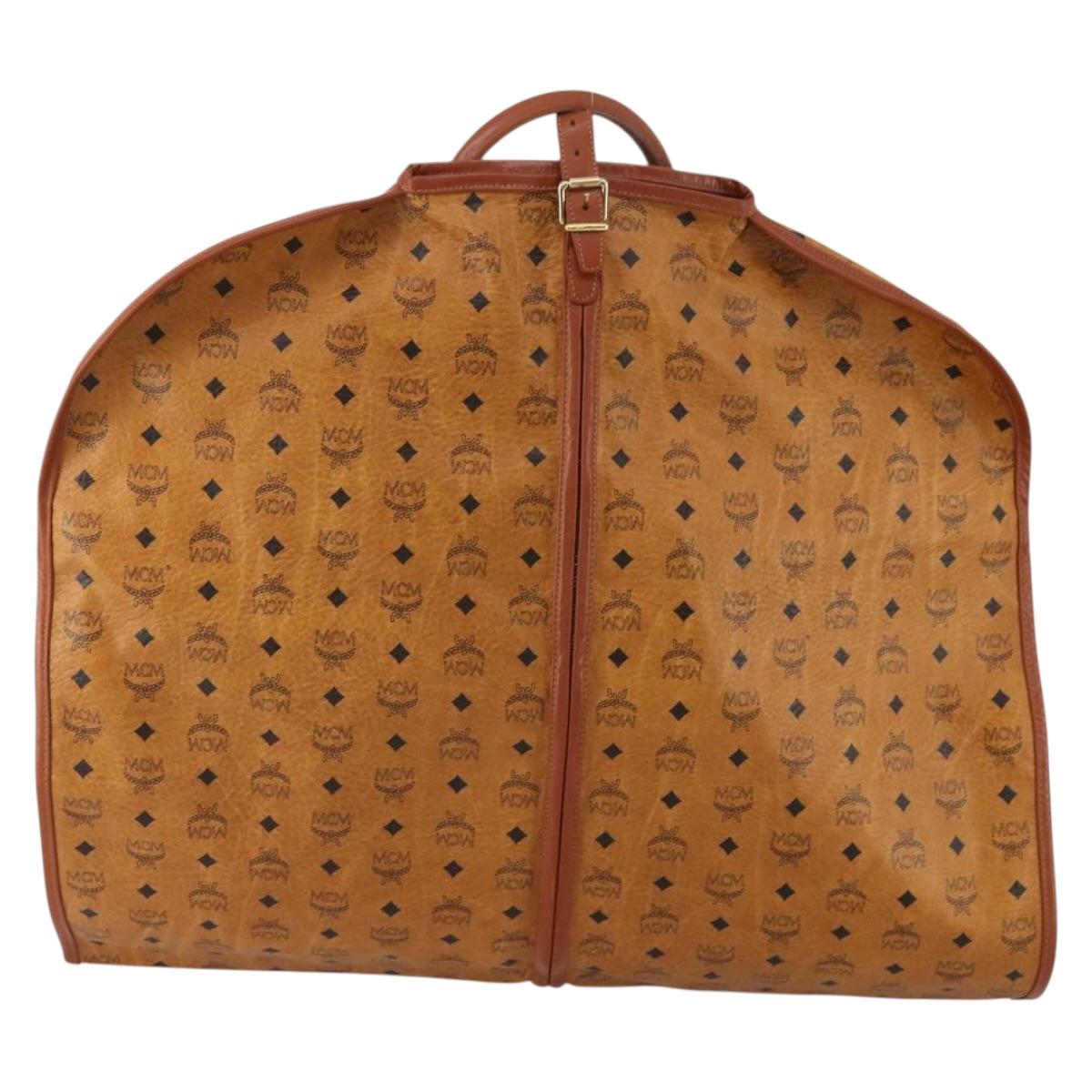 MCM Vicetos Logogram Garment Cover Leather Brown Gold Auth BA13677V