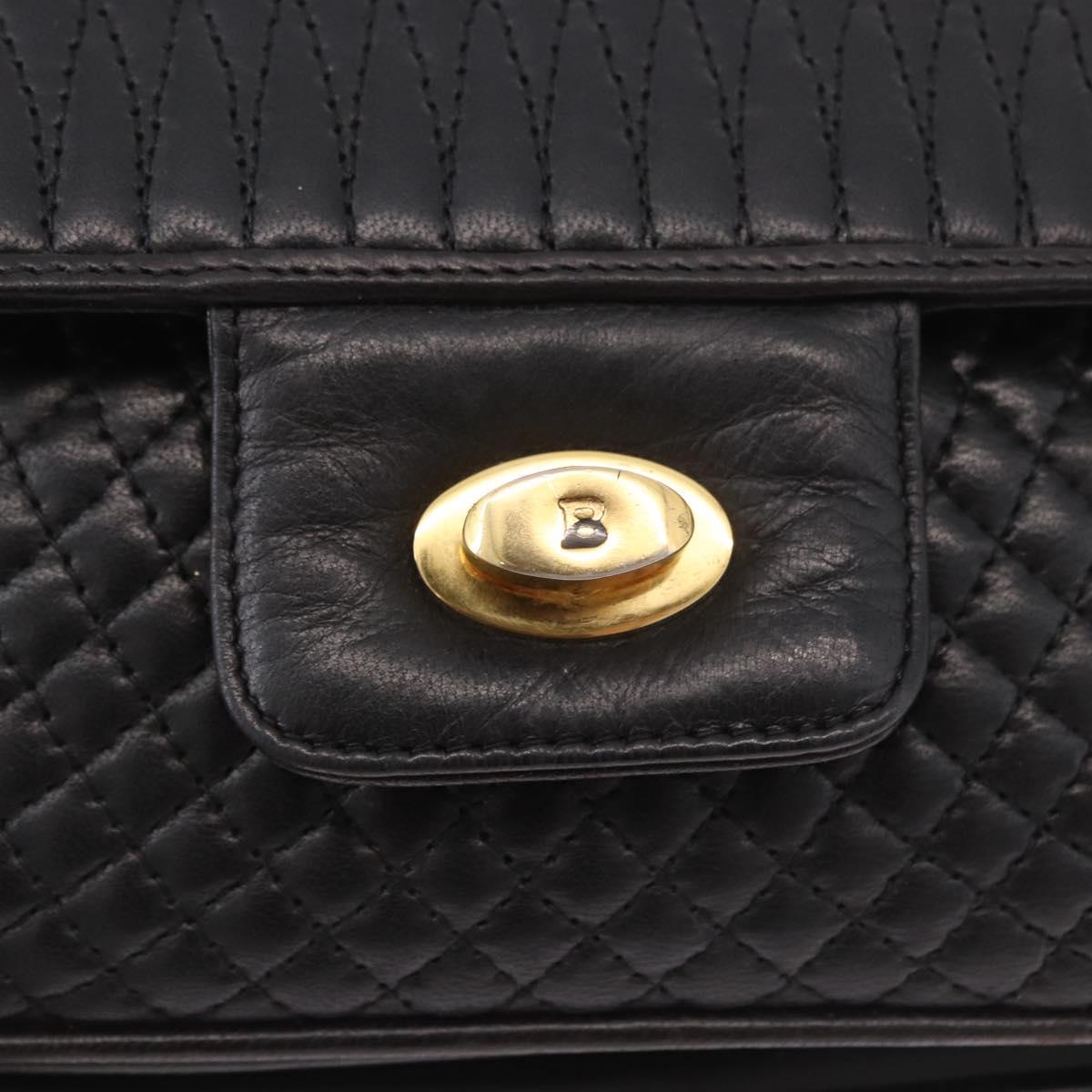 BALLY Chain Shoulder Bag Leather Black Gold Auth BA13679A