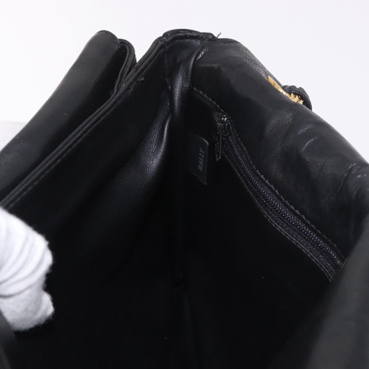 BALLY Chain Shoulder Bag Leather Black Gold Auth BA13679A