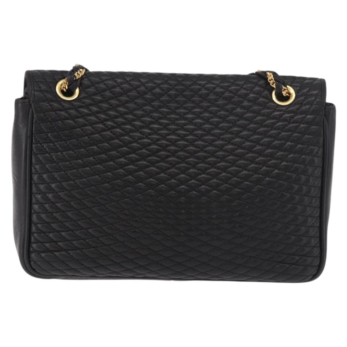 BALLY Chain Shoulder Bag Leather Black Gold Auth BA13679A