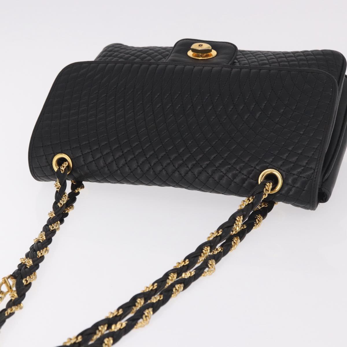 BALLY Chain Shoulder Bag Leather Black Gold Auth BA13679A