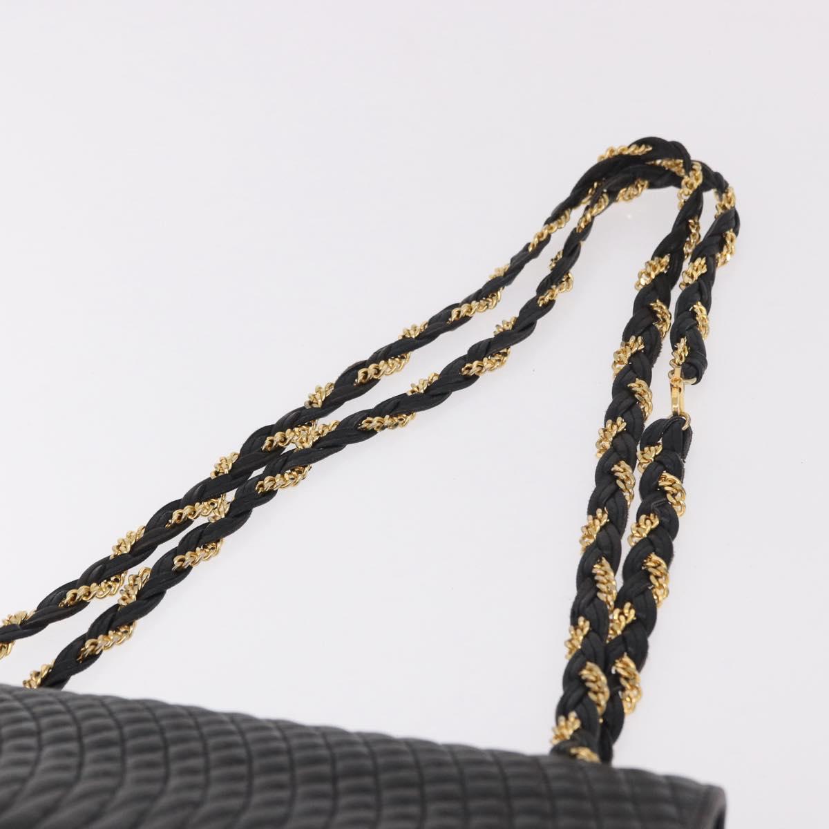 BALLY Chain Shoulder Bag Leather Black Gold Auth BA13679A
