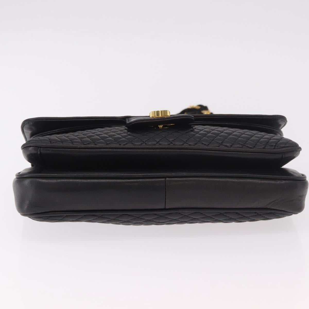 BALLY Chain Shoulder Bag Leather Black Gold Auth BA13679A