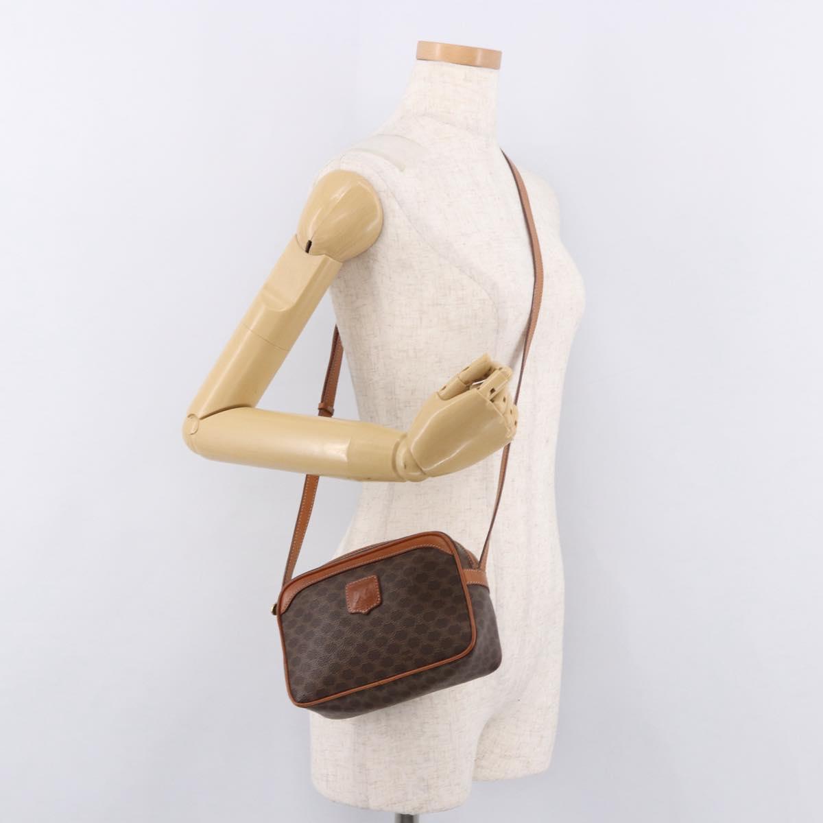 CELINE Macadam Canvas Shoulder Bag PVC Leather Brown Gold Auth BA13680A