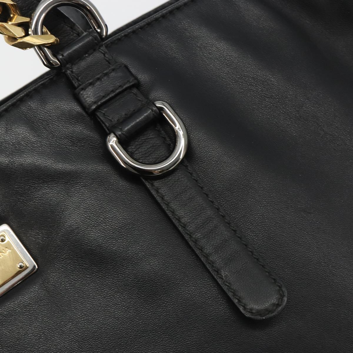 DOLCE&GABBANA Chain Tote Bag Leather Black Gold Auth BA13681V