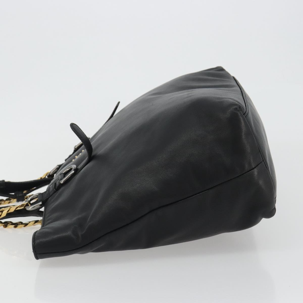 DOLCE&GABBANA Chain Tote Bag Leather Black Gold Auth BA13681V