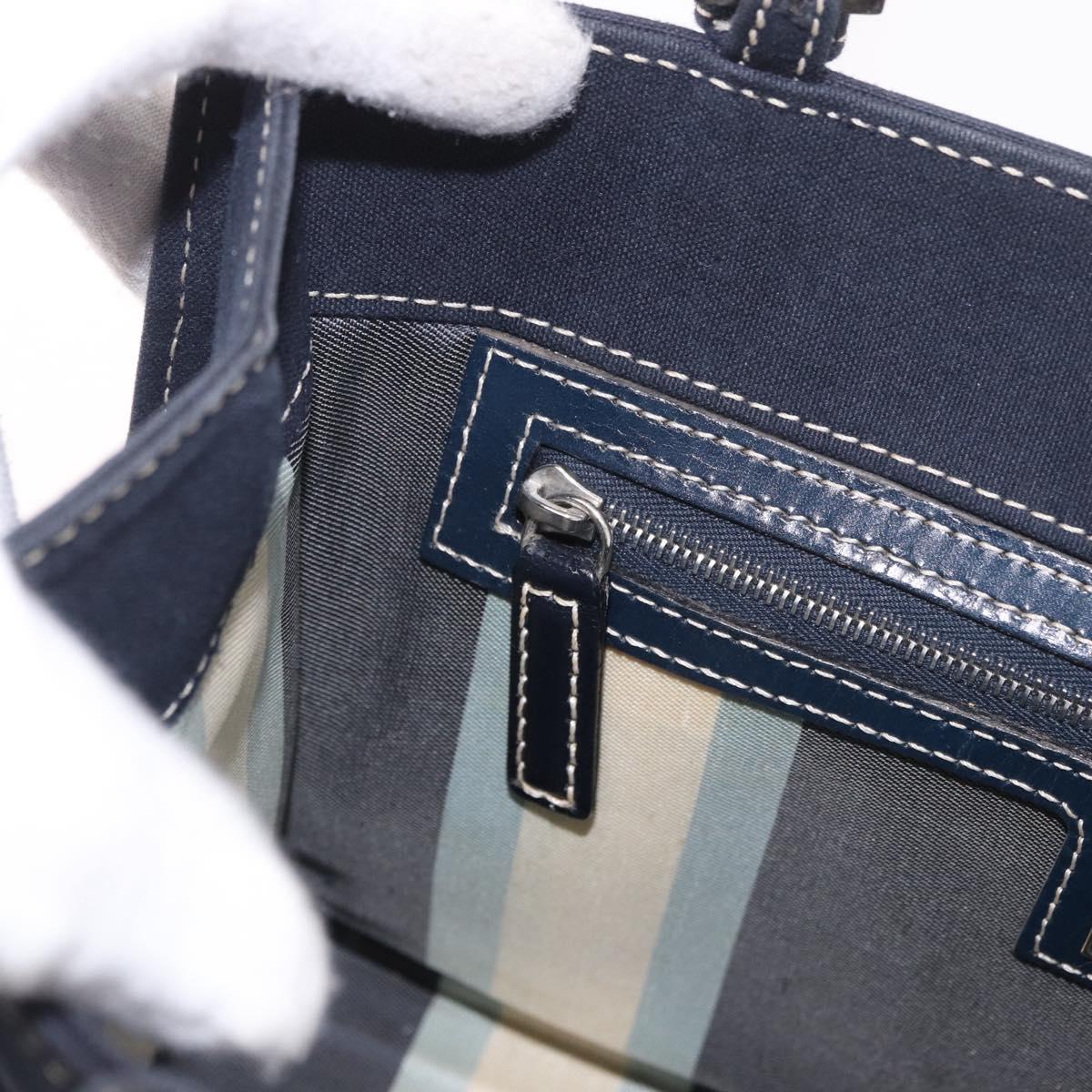 FENDI Mamma Baguette Tote Bag Canvas Navy Silver Auth BA13682V