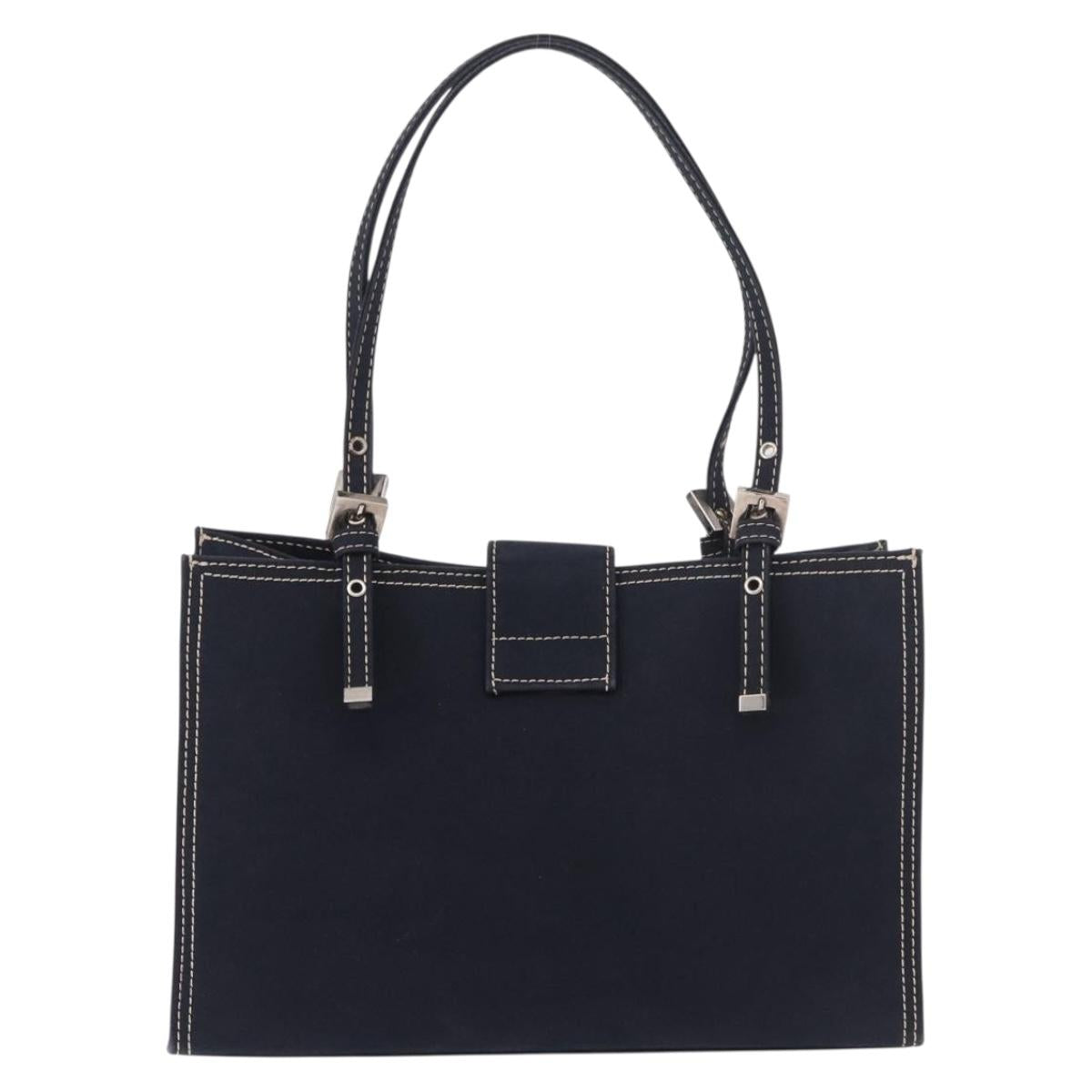 FENDI Mamma Baguette Tote Bag Canvas Navy Silver Auth BA13682V