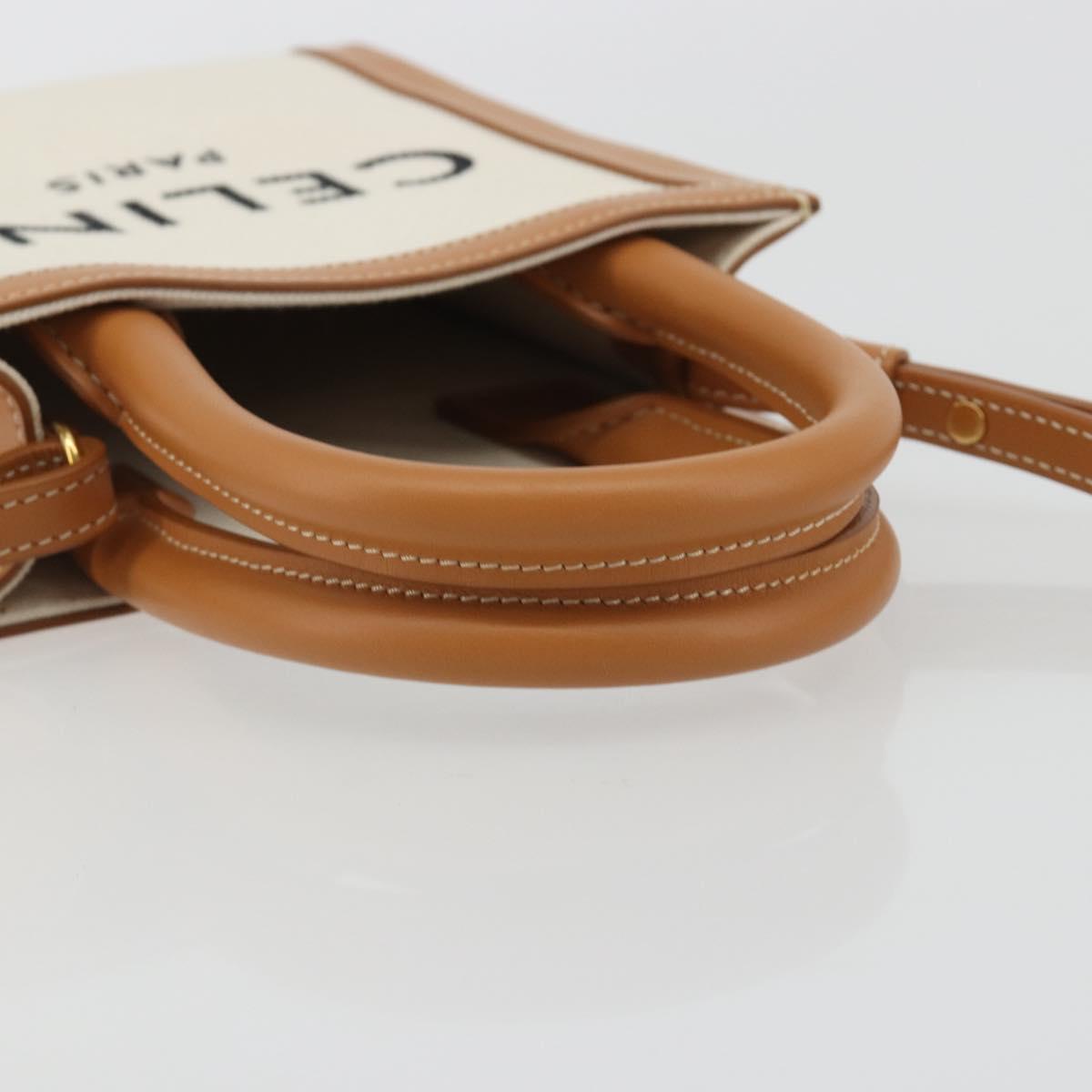 CELINE Vertical Cabas Tote Bag Canvas 2way White Gold Auth BA13687M