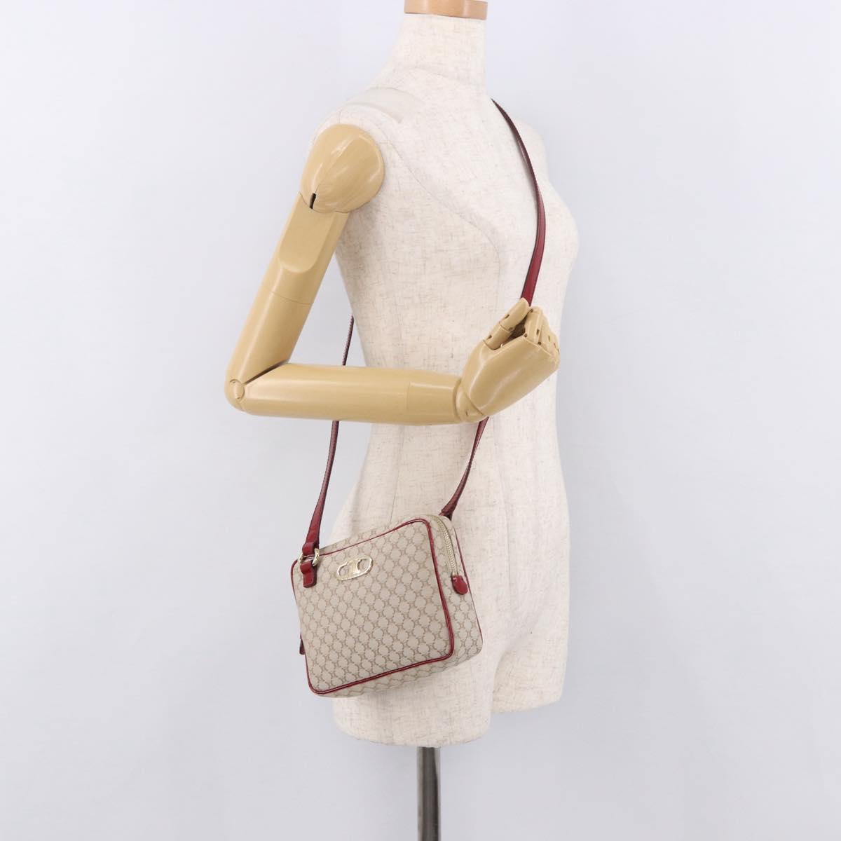 CELINE Macadam Canvas Shoulder Bag PVC Beige Gold Auth BA13688V