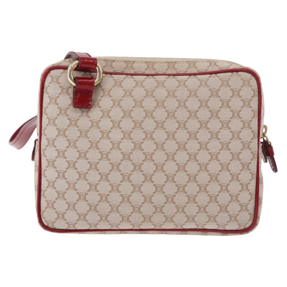 CELINE Macadam Canvas Shoulder Bag PVC Beige Gold Auth BA13688V