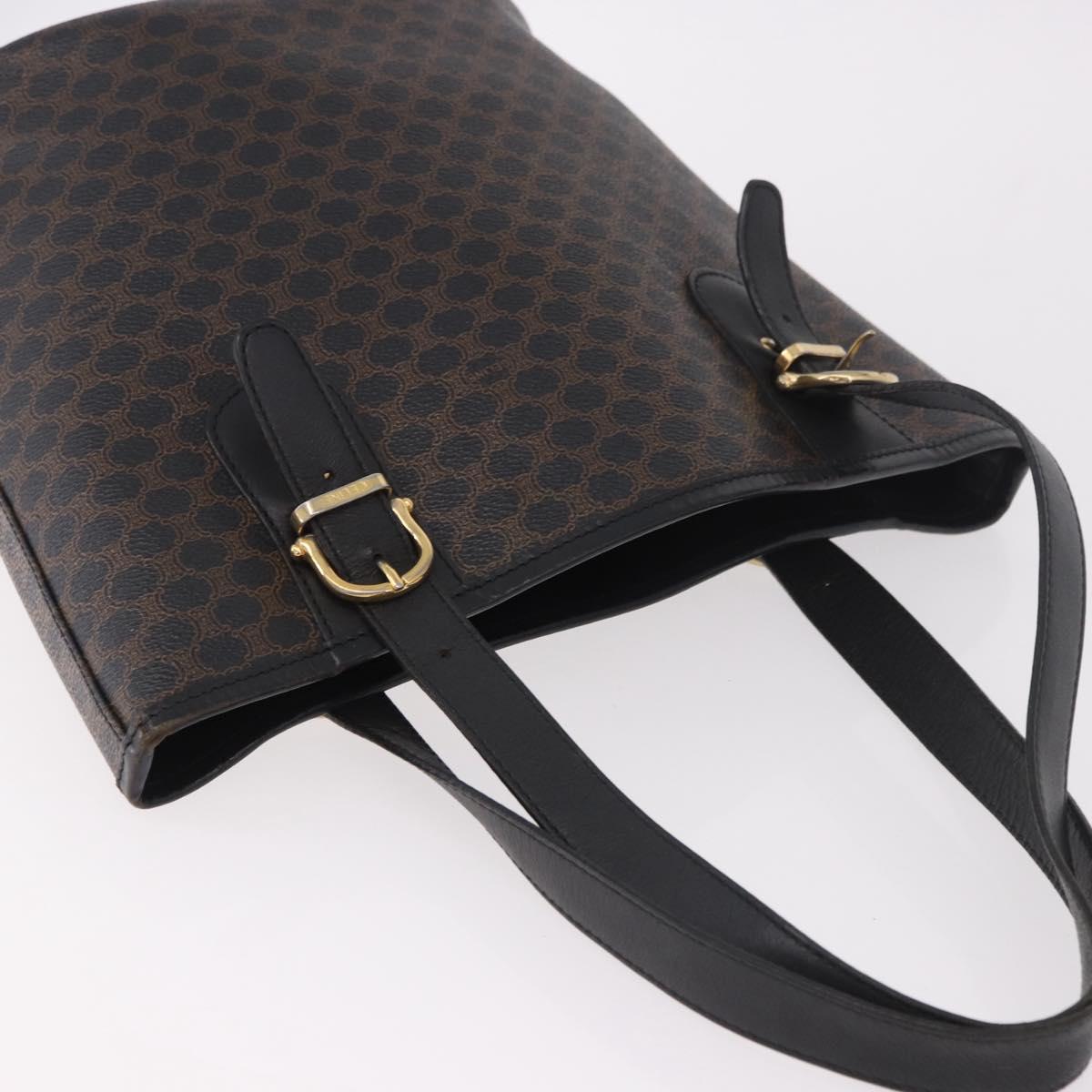 CELINE Macadam Canvas Tote Bag PVC Leather Black Gold Auth BA13696A