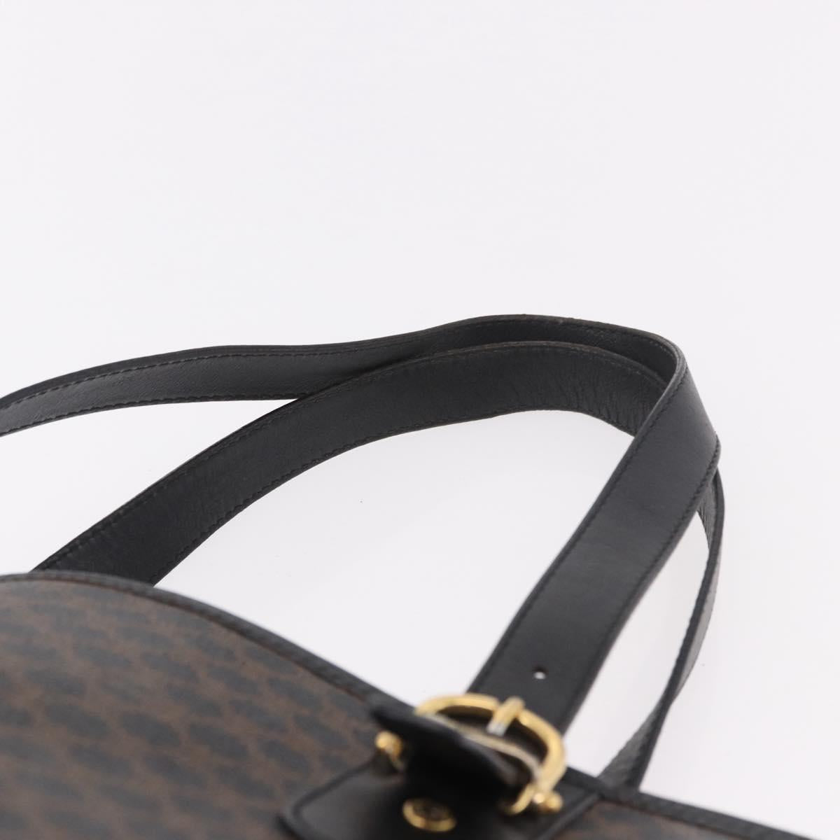CELINE Macadam Canvas Tote Bag PVC Leather Black Gold Auth BA13696A