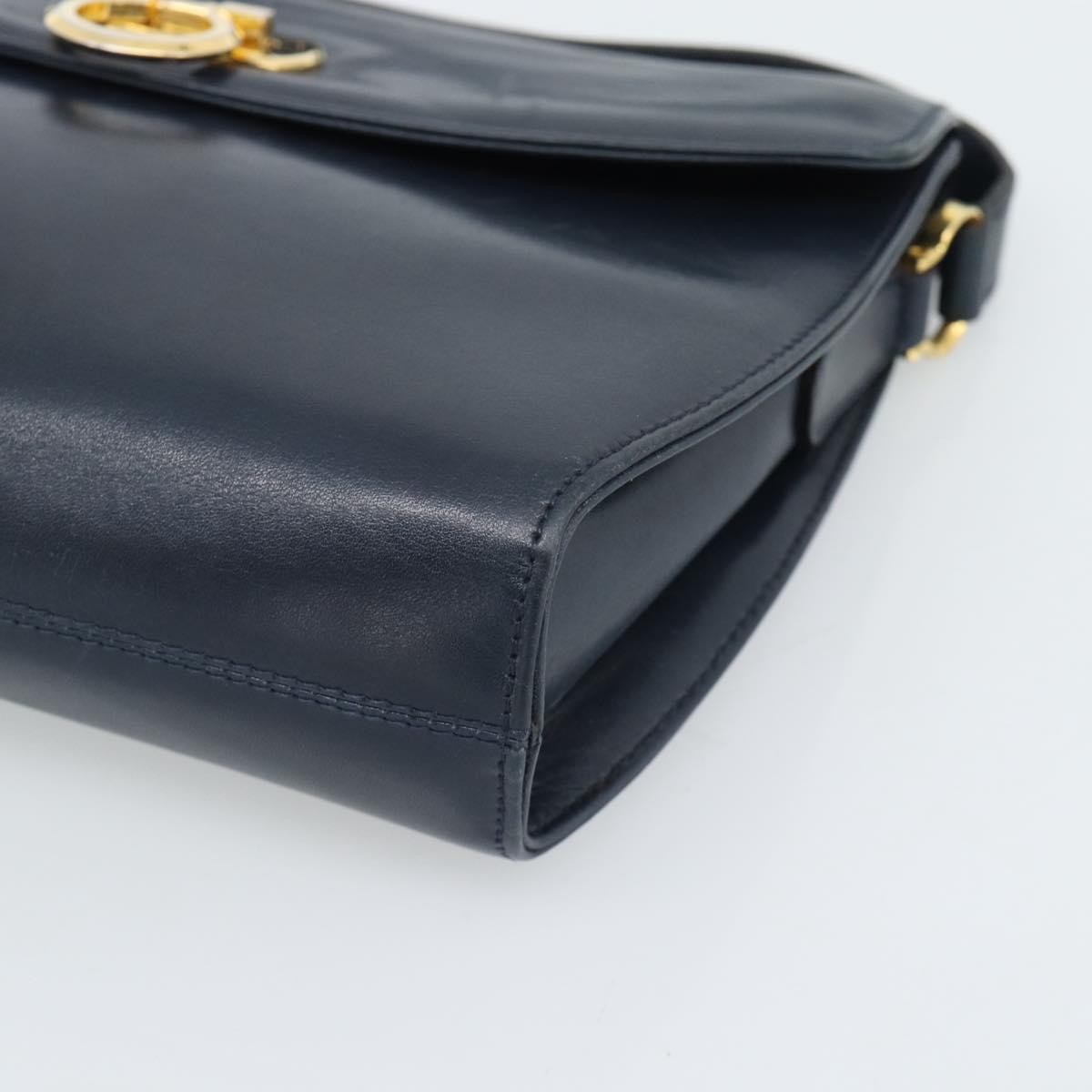 Salvatore Ferragamo Gancini Shoulder Bag Leather Navy Gold Auth BA13700