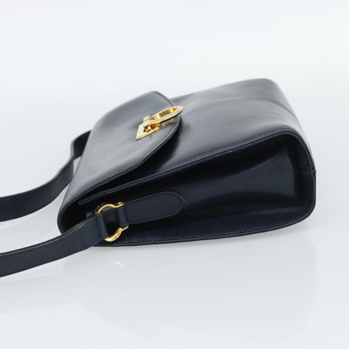 Salvatore Ferragamo Gancini Shoulder Bag Leather Navy Gold Auth BA13700