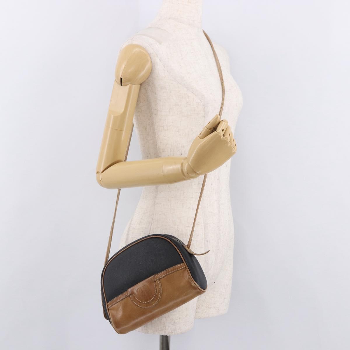 LOEWE Anagram Shoulder Bag Leather Black Gold Auth BA13716