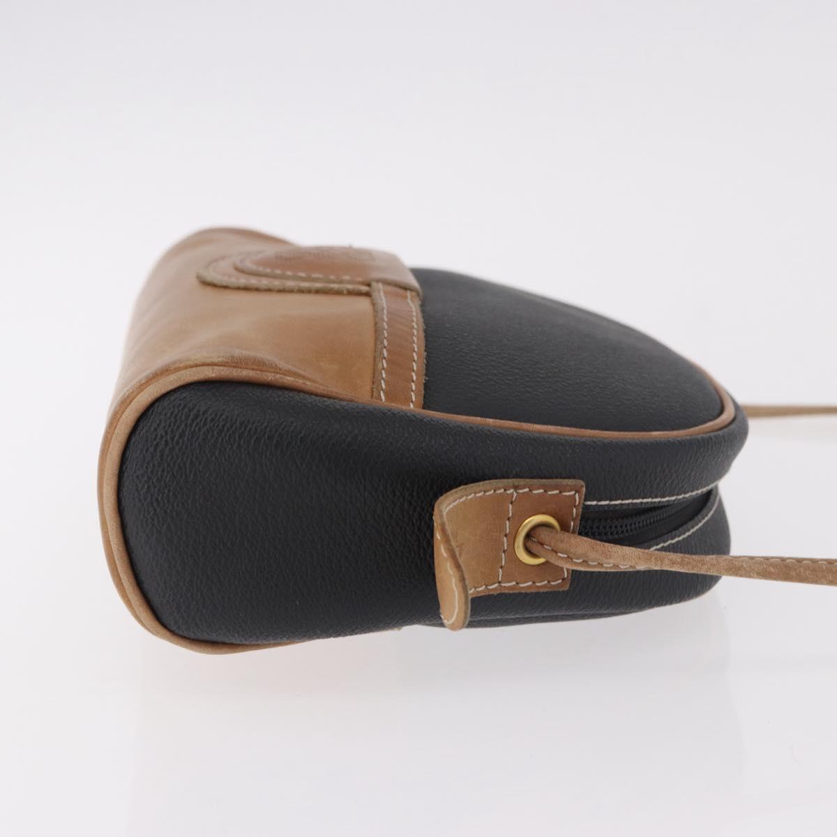 LOEWE Anagram Shoulder Bag Leather Black Gold Auth BA13716