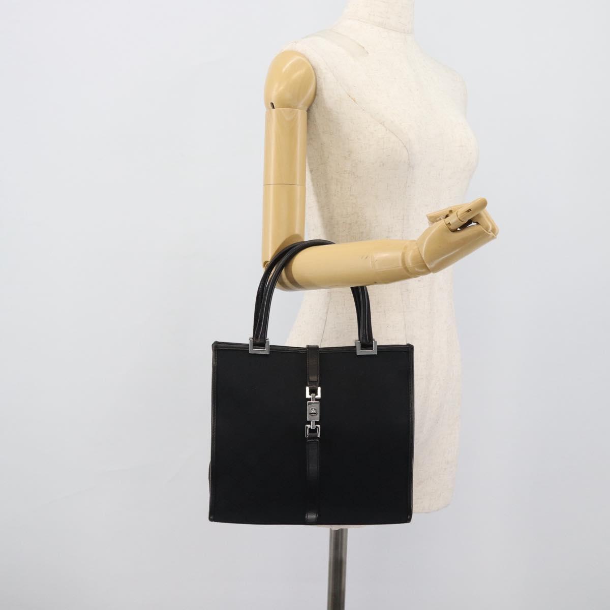 GUCCI GG Canvas Jackie Hand Bag Leather Black Silver 002 1065 Auth BA13717V