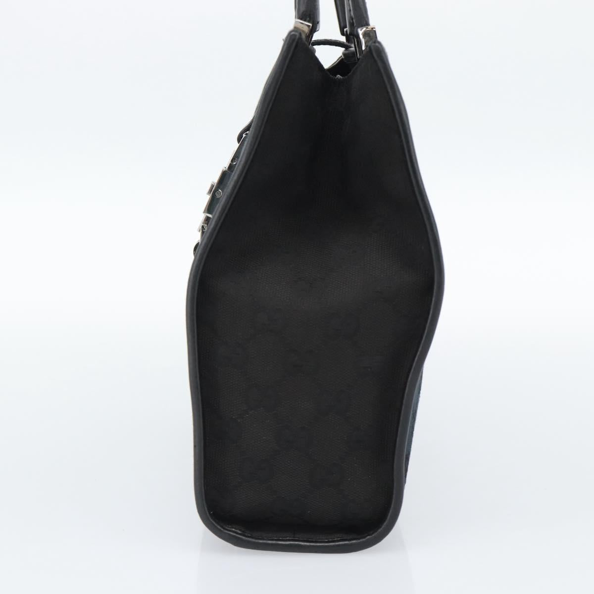 GUCCI GG Canvas Jackie Hand Bag Leather Black Silver 002 1065 Auth BA13717V
