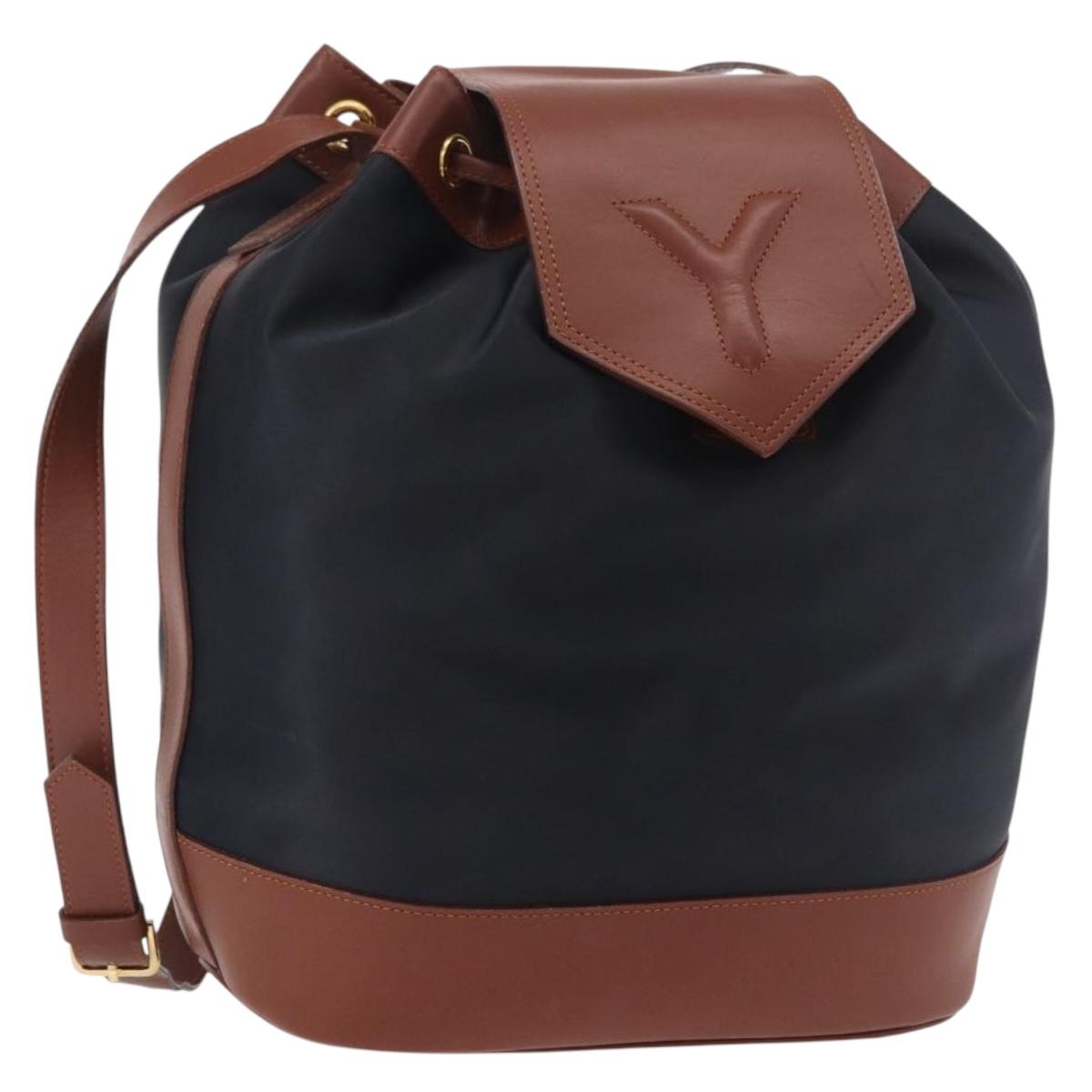 SAINT LAURENT Purse Shoulder Bag Nylon Black Gold Auth BA13718A