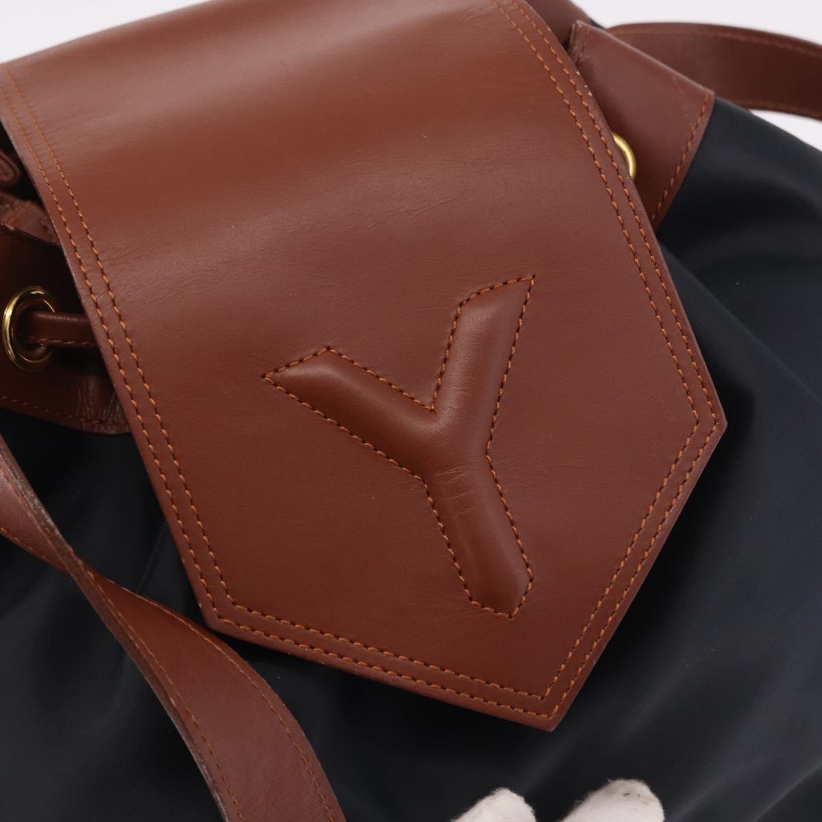 SAINT LAURENT Purse Shoulder Bag Nylon Black Gold Auth BA13718A