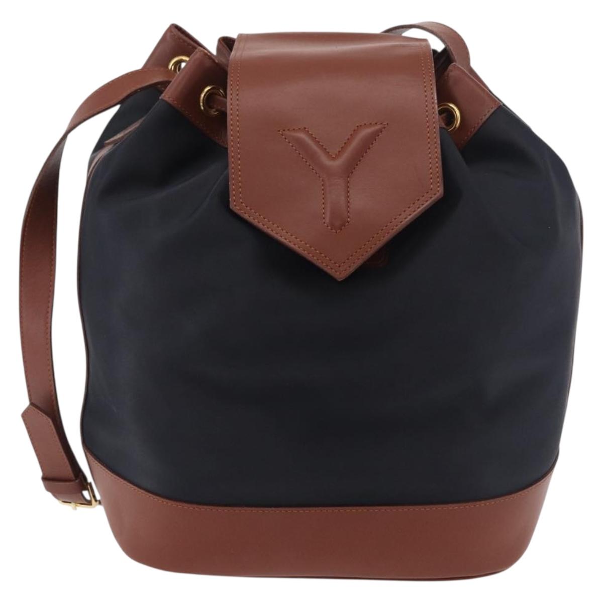 SAINT LAURENT Purse Shoulder Bag Nylon Black Gold Auth BA13718A