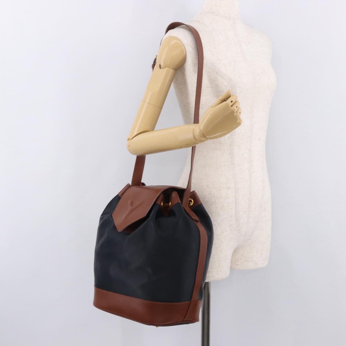 SAINT LAURENT Purse Shoulder Bag Nylon Black Gold Auth BA13718A