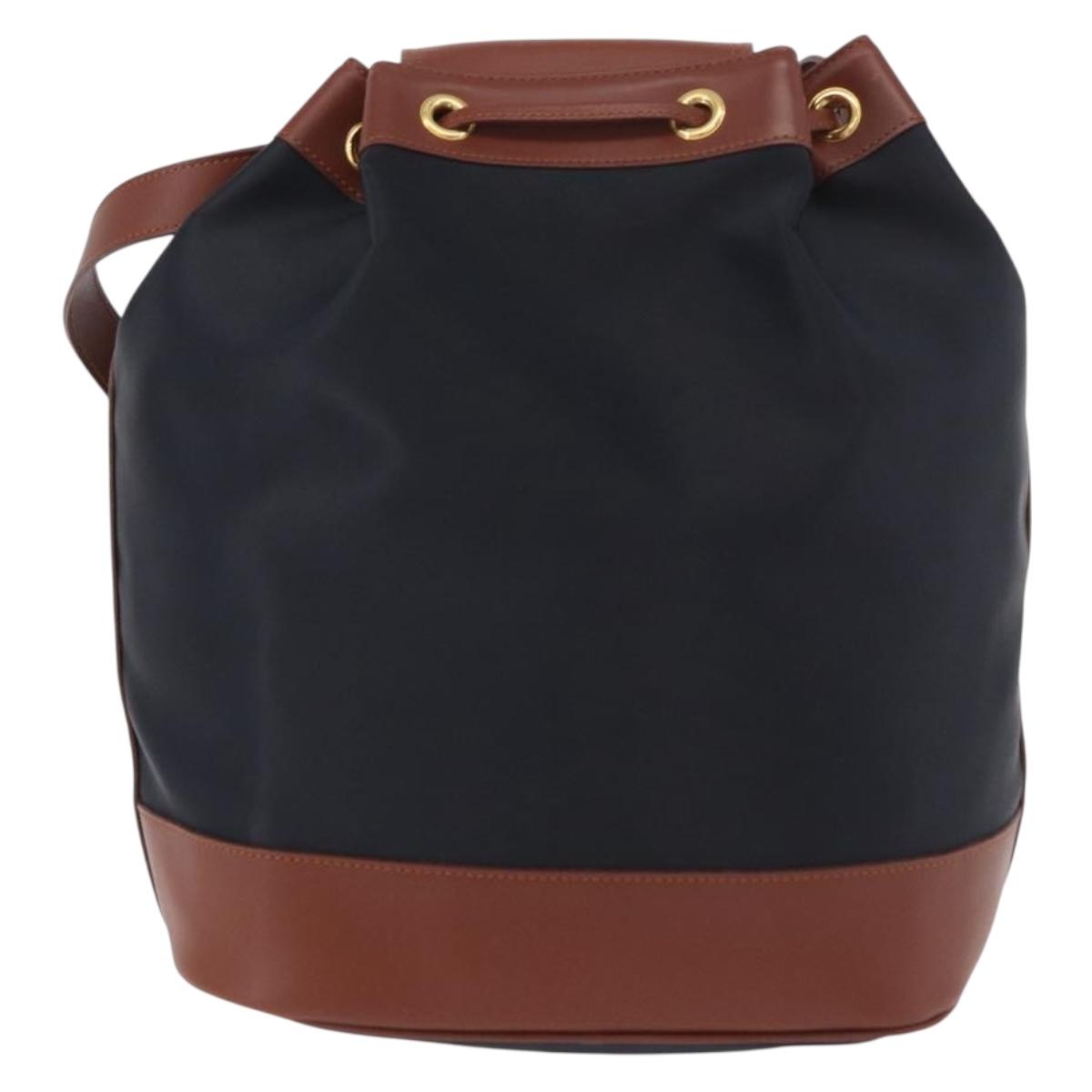 SAINT LAURENT Purse Shoulder Bag Nylon Black Gold Auth BA13718A