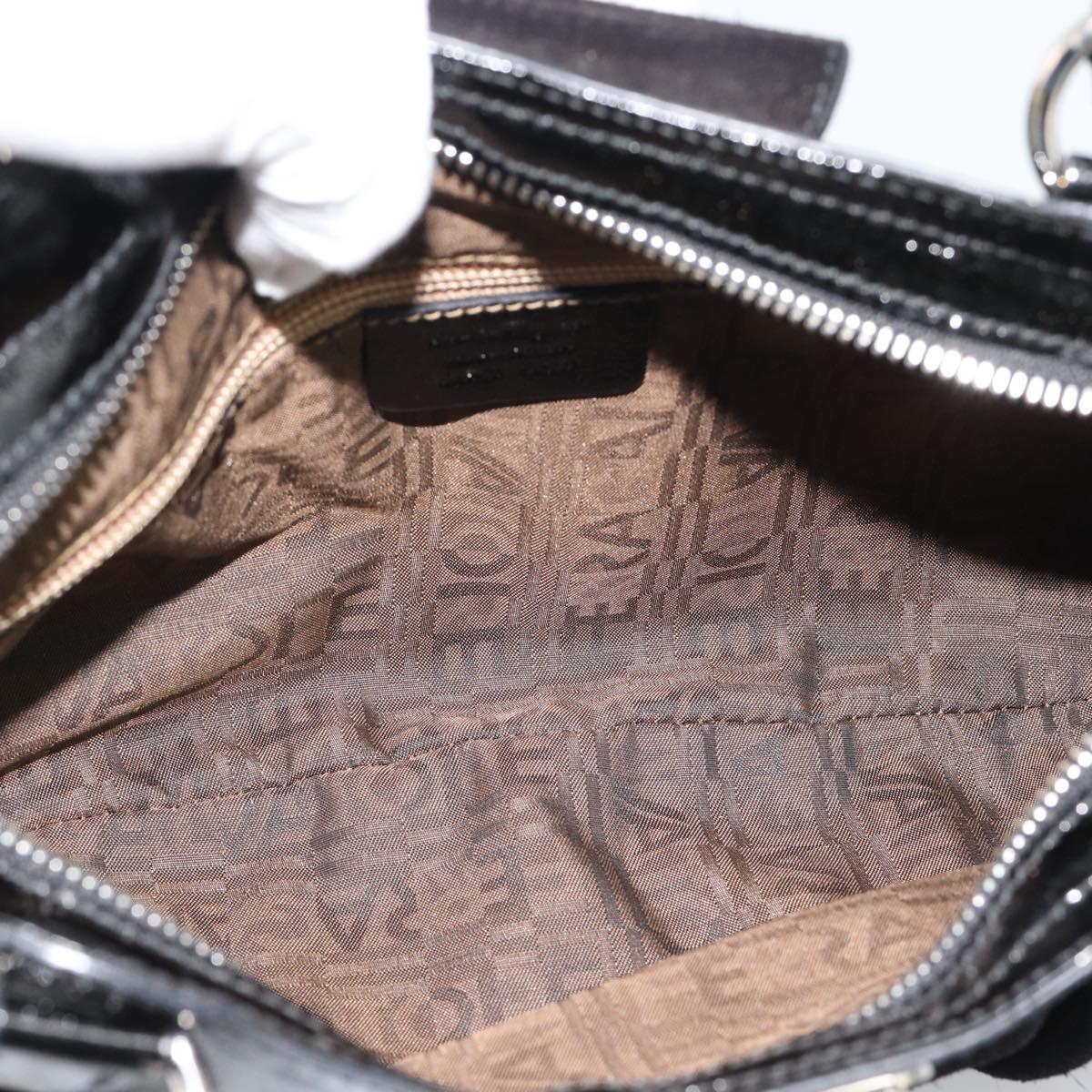 Salvatore Ferragamo Gancini Hand Bag Suede Black Silver Auth BA13719A