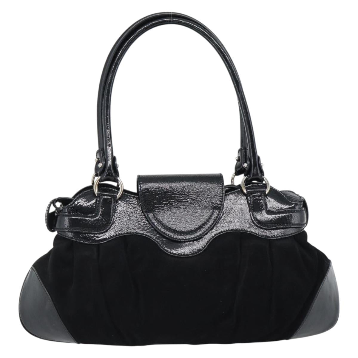 Salvatore Ferragamo Gancini Hand Bag Suede Black Silver Auth BA13719A
