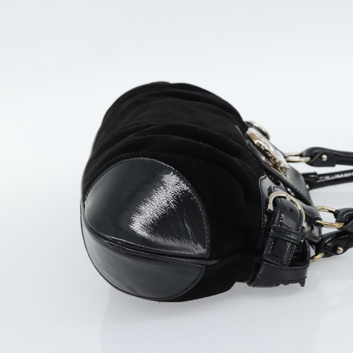 Salvatore Ferragamo Gancini Hand Bag Suede Black Silver Auth BA13719A