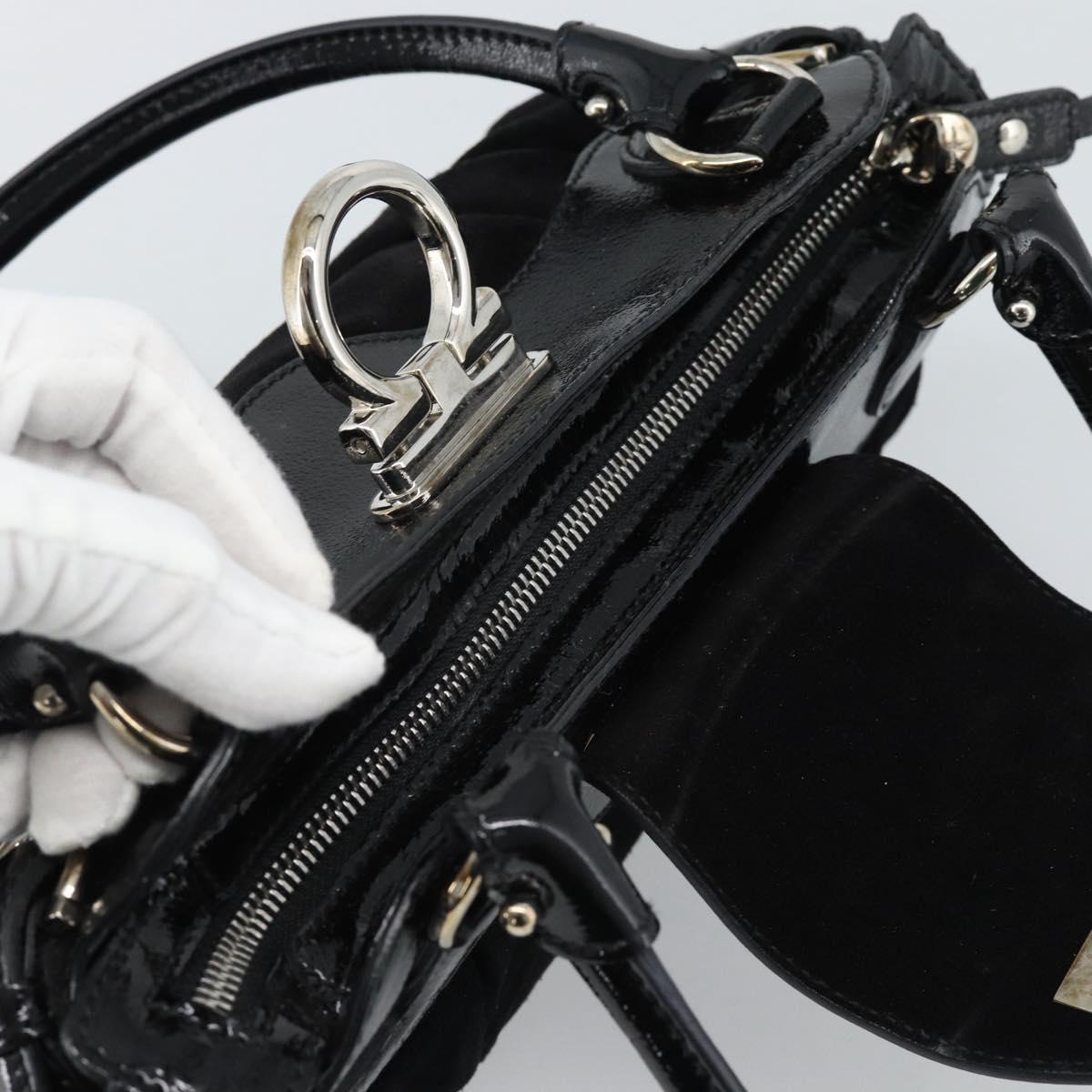 Salvatore Ferragamo Gancini Hand Bag Suede Black Silver Auth BA13719A