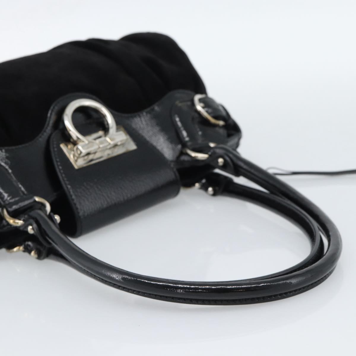 Salvatore Ferragamo Gancini Hand Bag Suede Black Silver Auth BA13719A
