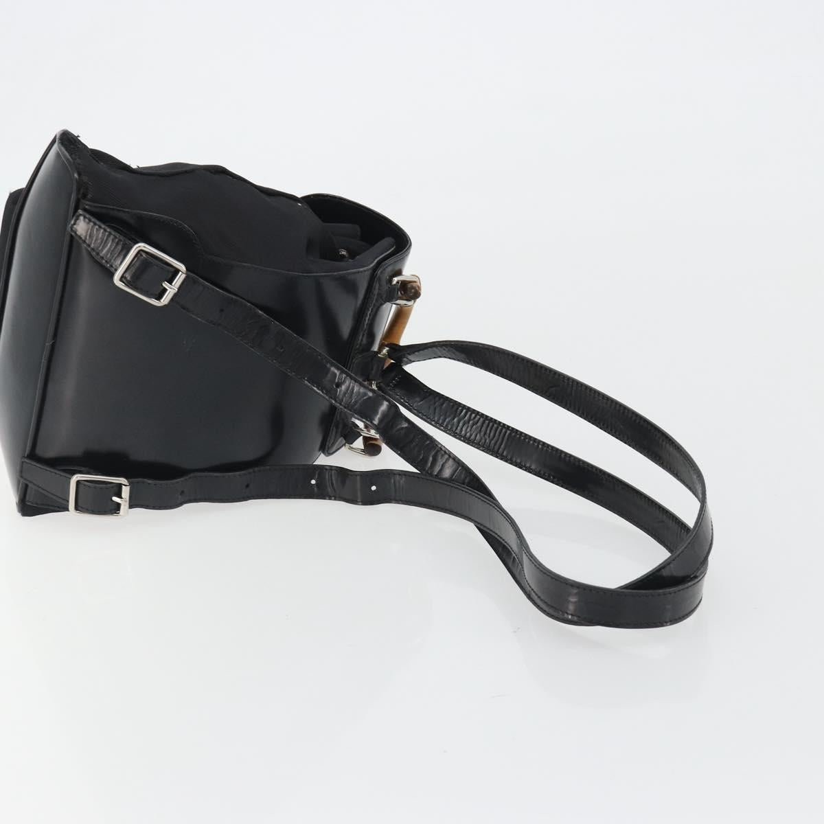 GUCCI Bamboo Hand Bag Nylon Black Silver 003 2852 0030 5 Auth BA13720