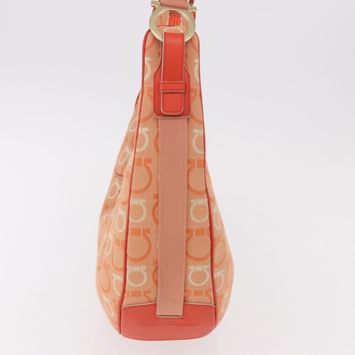 Salvatore Ferragamo Gancini Shoulder Bag Canvas Orange Gold Auth BA13723V